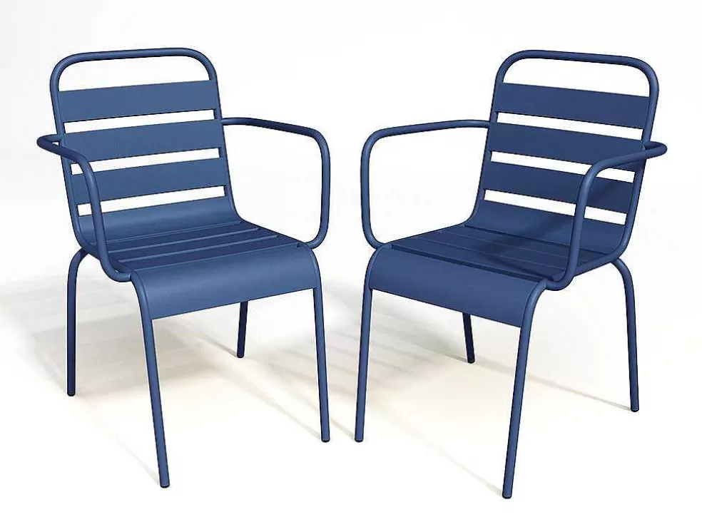 MYLIA Conjunto De 2 Cadeiroes De Jardim Empilhaveis Em Metal Azul-Escuro - Mirmande* Conjunto Mesa E Cadeiras De Jardim