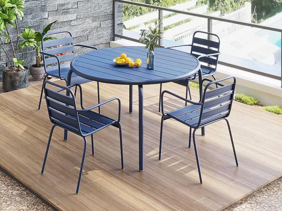 MYLIA Conjunto De 2 Cadeiroes De Jardim Empilhaveis Em Metal Azul-Escuro - Mirmande* Conjunto Mesa E Cadeiras De Jardim