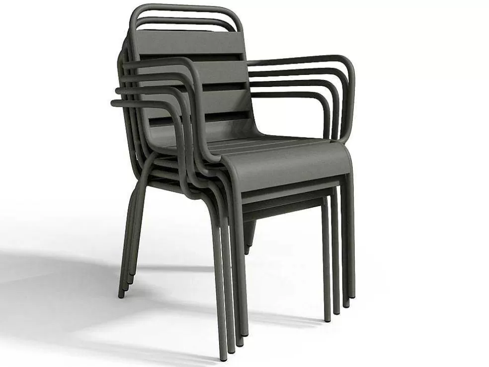MYLIA Conjunto De 2 Cadeiroes De Jardim Empilhaveis Em Metal Cinzento-Escuro - Mirmande* Conjunto Mesa E Cadeiras De Jardim