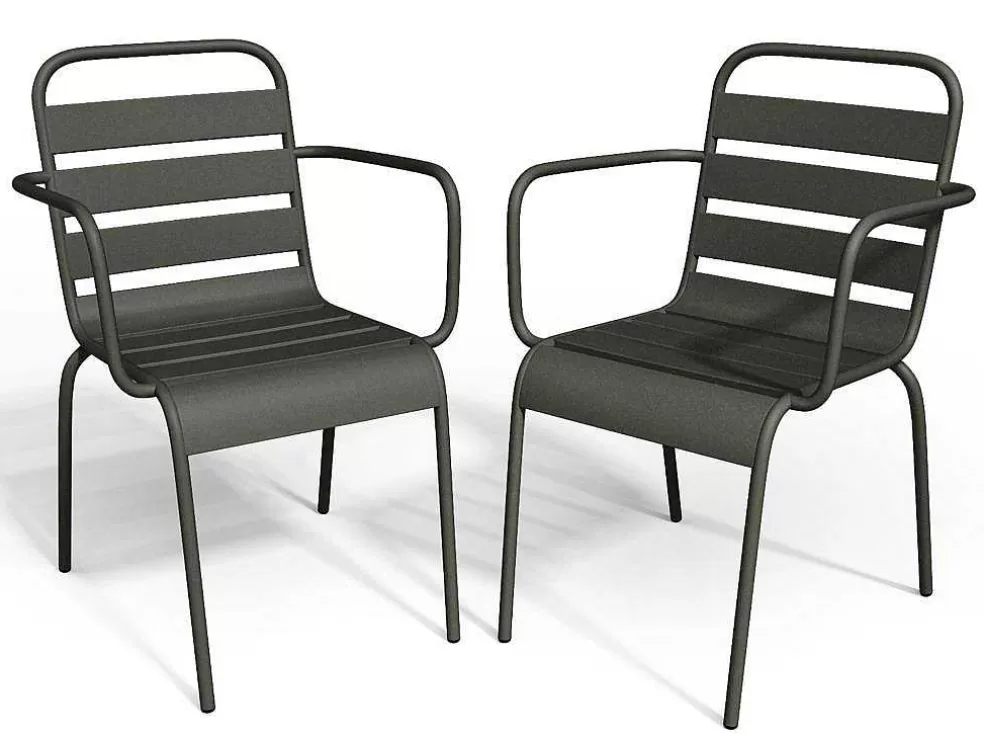 MYLIA Conjunto De 2 Cadeiroes De Jardim Empilhaveis Em Metal Cinzento-Escuro - Mirmande* Conjunto Mesa E Cadeiras De Jardim