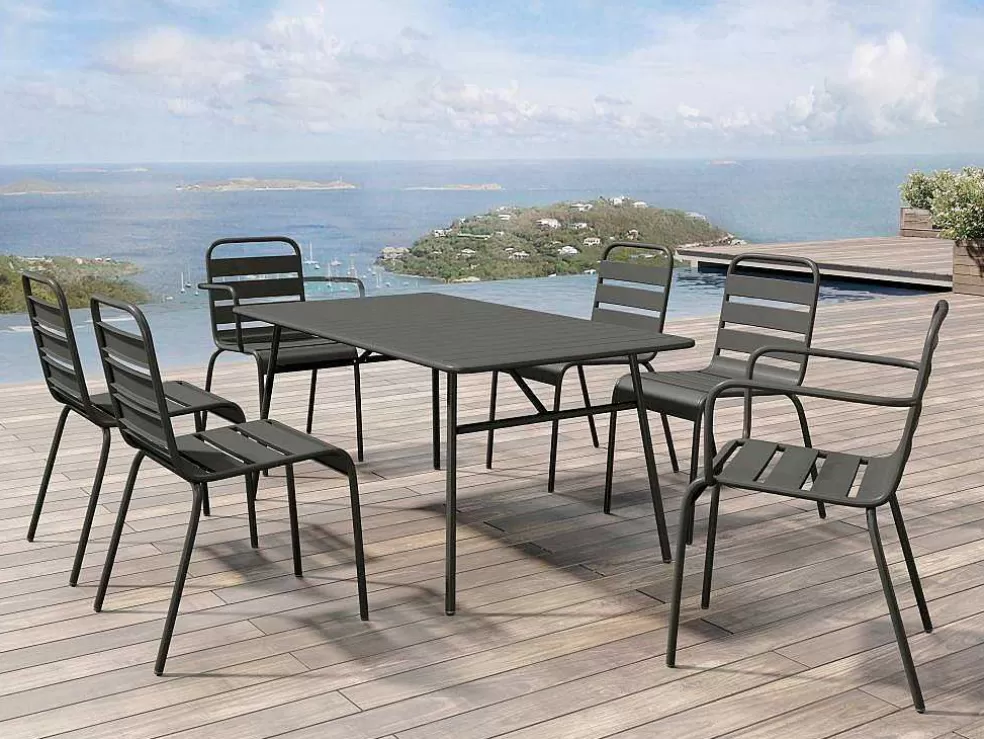 MYLIA Conjunto De 2 Cadeiroes De Jardim Empilhaveis Em Metal Cinzento-Escuro - Mirmande* Conjunto Mesa E Cadeiras De Jardim
