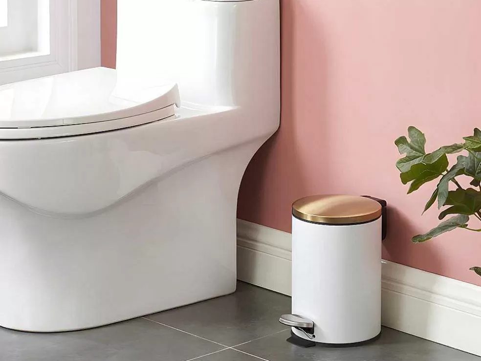 OZAIA Conjunto De 2 Caixotes Do Lixo Com Pedal Em Inox De 30 L E 3 L Cor Branco E Dourado - Pira* Acessórios E Arrumação De Cozinha