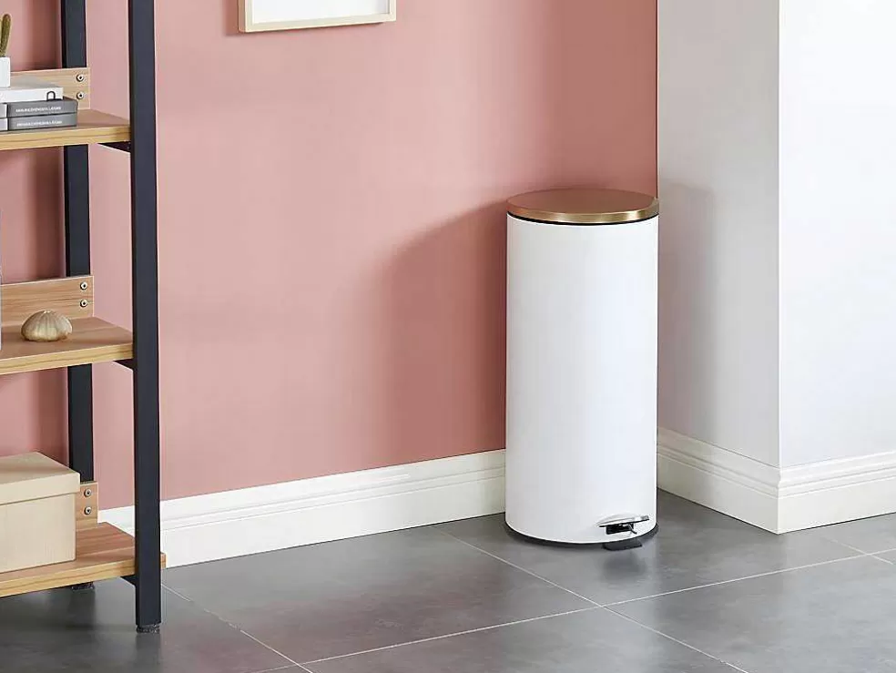 OZAIA Conjunto De 2 Caixotes Do Lixo Com Pedal Em Inox De 30 L E 3 L Cor Branco E Dourado - Pira* Acessórios E Arrumação De Cozinha
