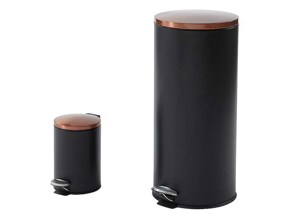 OZAIA Conjunto De 2 Caixotes Do Lixo Com Pedal Em Inox De 30 L E 3 L Cor Preto E Cobre - Pira* Acessórios E Arrumação De Cozinha