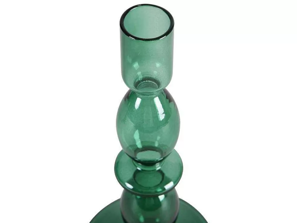 OZAIA Conjunto De 2 Castiçais D. 9 X A. 21 Cm E D. 9 E A. 18,5 Cm Vidro Verde - Kandie* Promoções Decoração