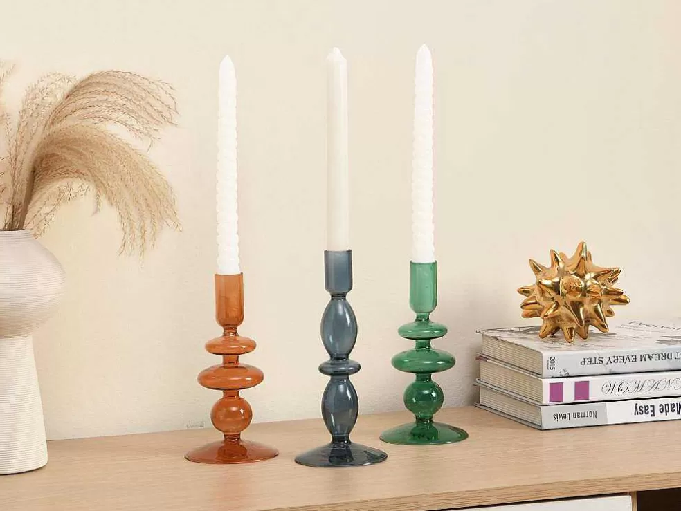 OZAIA Conjunto De 2 Castiçais D. 9 X A. 21 Cm E D. 9 E A. 18,5 Cm Vidro Verde - Kandie* Promoções Decoração
