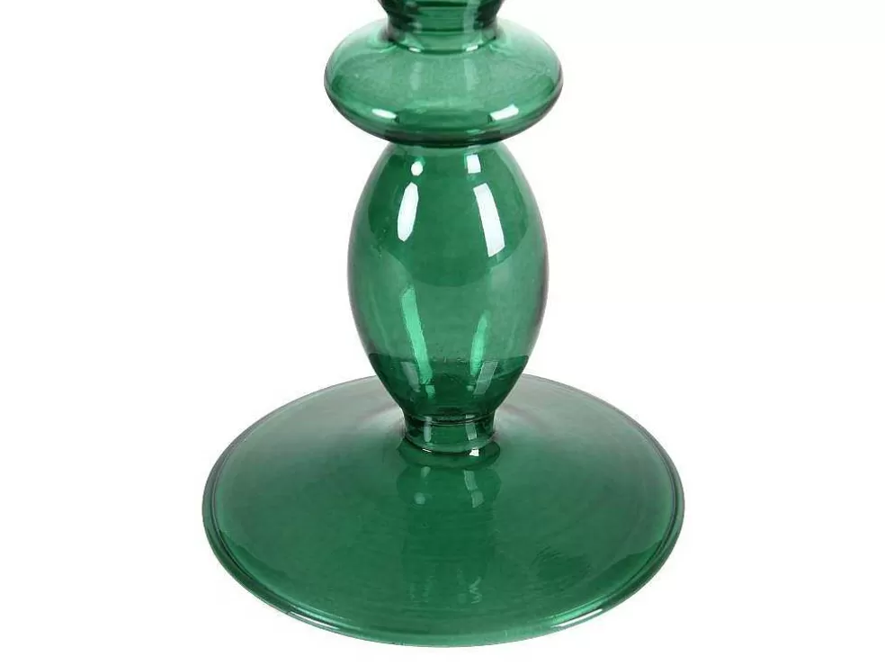 OZAIA Conjunto De 2 Castiçais D. 9 X A. 21 Cm E D. 9 E A. 18,5 Cm Vidro Verde - Kandie* Promoções Decoração