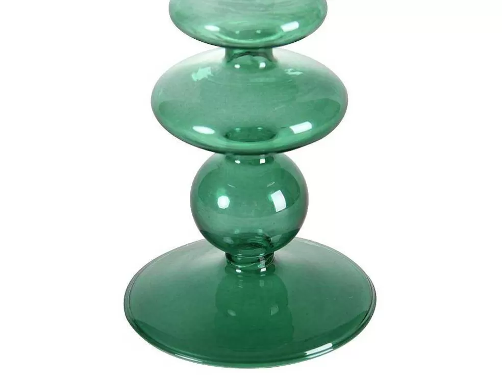OZAIA Conjunto De 2 Castiçais D. 9 X A. 21 Cm E D. 9 E A. 18,5 Cm Vidro Verde - Kandie* Promoções Decoração