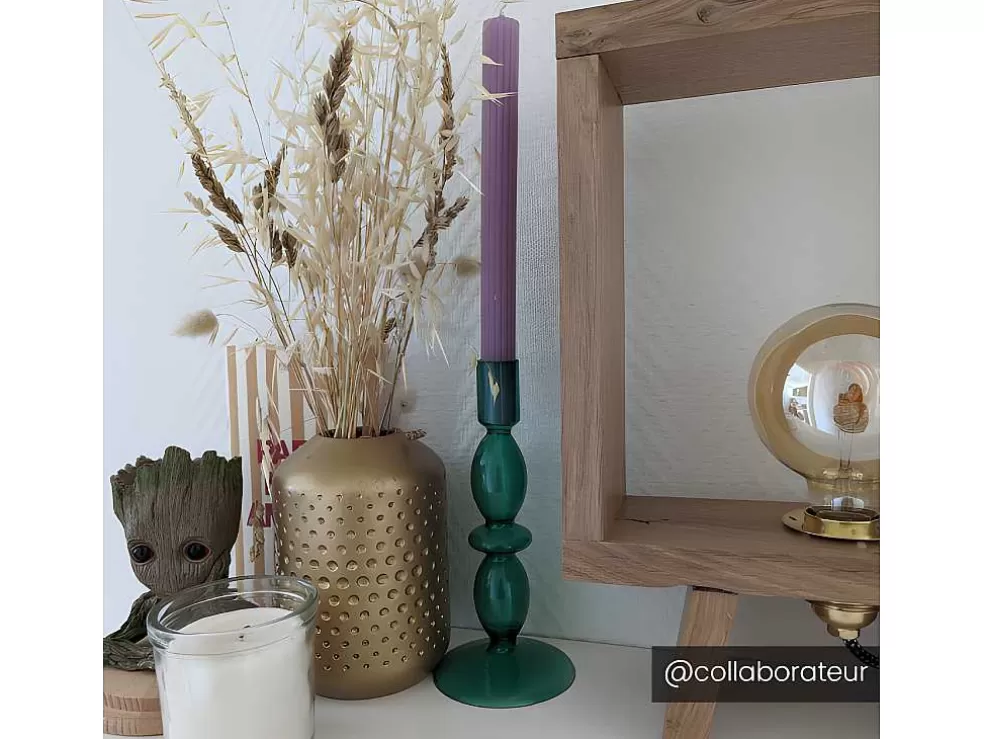 OZAIA Conjunto De 2 Castiçais D. 9 X A. 21 Cm E D. 9 E A. 18,5 Cm Vidro Verde - Kandie* Promoções Decoração