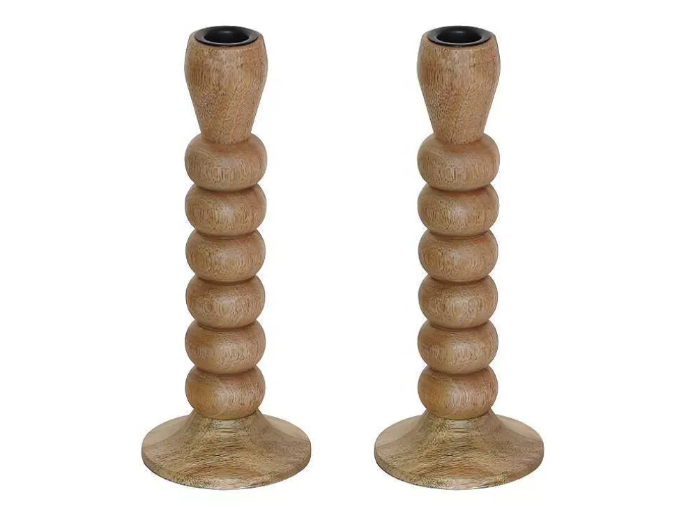 OZAIA Conjunto De 2 Castiçais Em Madeira De Mangueira A.23 Cm Natural - Fainin* Promoções Decoração