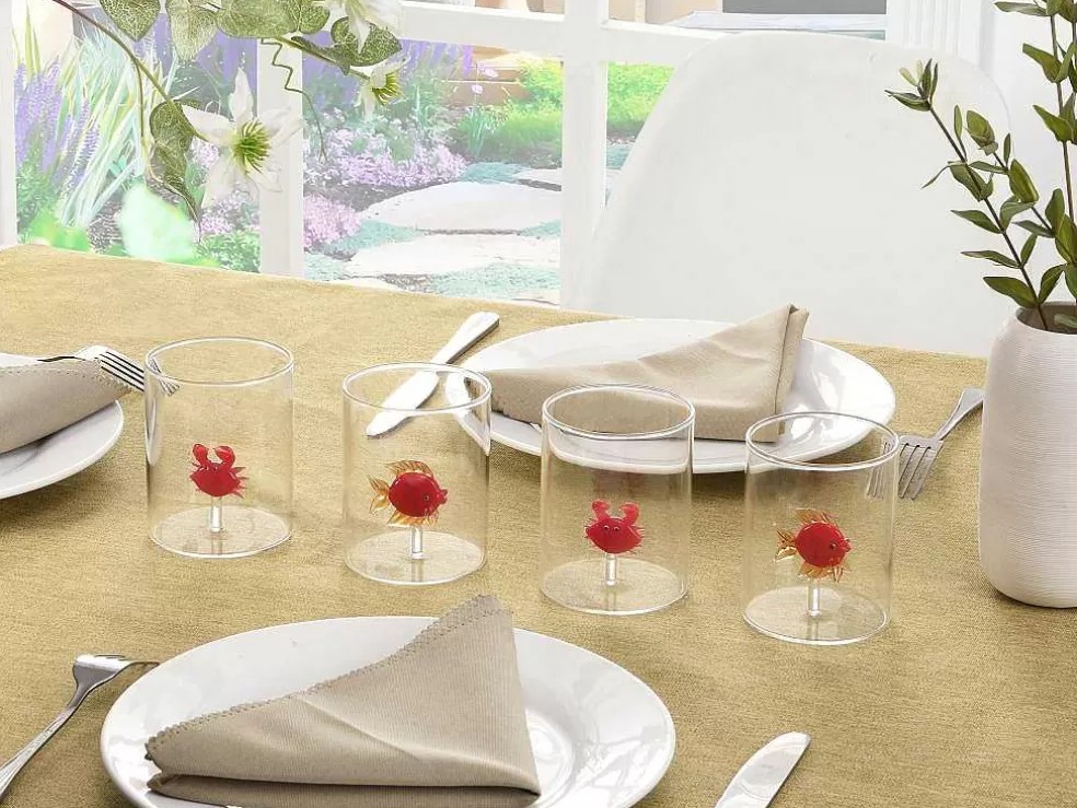 OZAIA Conjunto De 4 Copos Animais, Vidro Soprado Transparente E Vermelho D7,5 X A9,5 Cm - Apuna* Louça E Utensílios De Cozinha