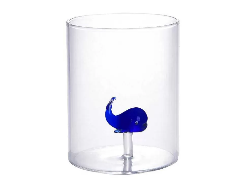 OZAIA Conjunto De 4 Copos Com Animais, Baleias E Cavalos-Marinhos, Transparente E Azul D.7,5 X A.9,5 Cm - Parasa* Louça E Utensílios De Cozinha