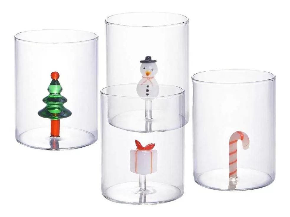 OZAIA Conjunto De 4 Copos Com Motivos De Natal D.7,5 X A.9,5 Cm - Scopa* Louça E Utensílios De Cozinha