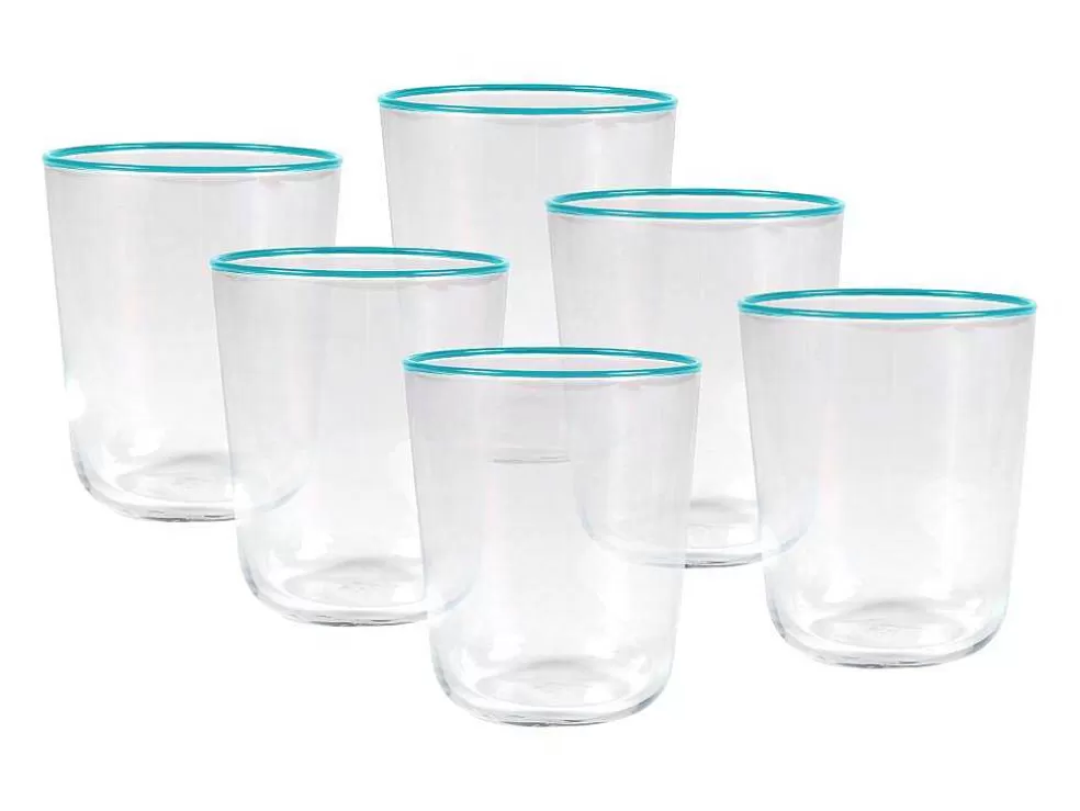 OZAIA Conjunto De 6 Copos De Agua Com Borda Azul 31,5 Cl - D. 8 X A. 9,5 Cm - Azuran* Louça E Utensílios De Cozinha
