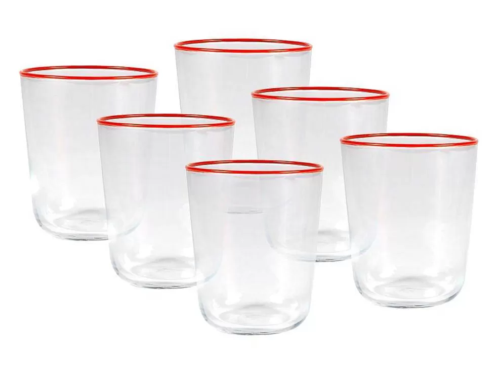 OZAIA Conjunto De 6 Copos De Agua Com Detalhe Em Laranja - 31,5 Cl - D. 8 X A. 9,5 Cm - Azuran* Louça E Utensílios De Cozinha