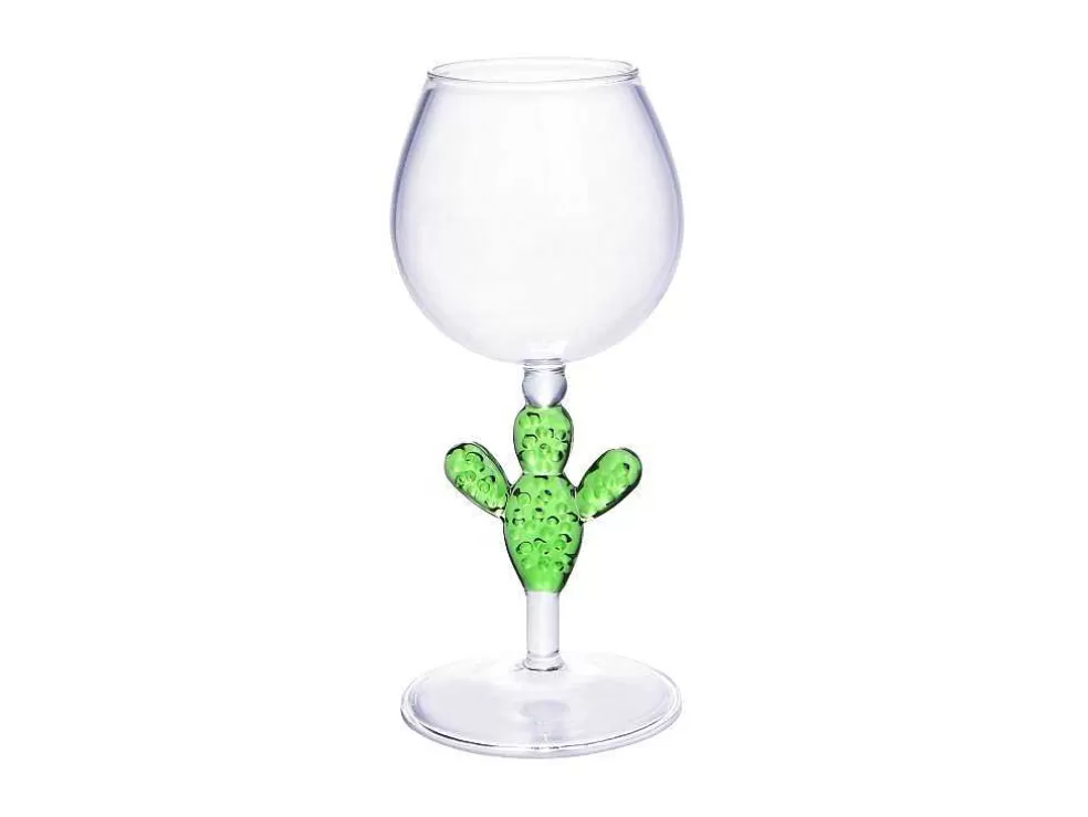 OZAIA Conjunto De 4 Copos De Vinho Com Pés Cacto Transparente E Verde D8,5 X A19,5 Cm - Gellif* Louça E Utensílios De Cozinha