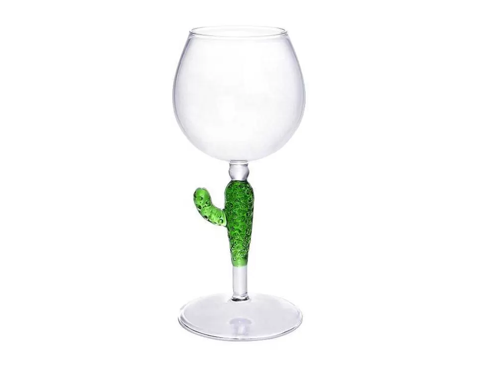 OZAIA Conjunto De 4 Copos De Vinho Com Pés Cacto Transparente E Verde D8,5 X A19,5 Cm - Gellif* Louça E Utensílios De Cozinha