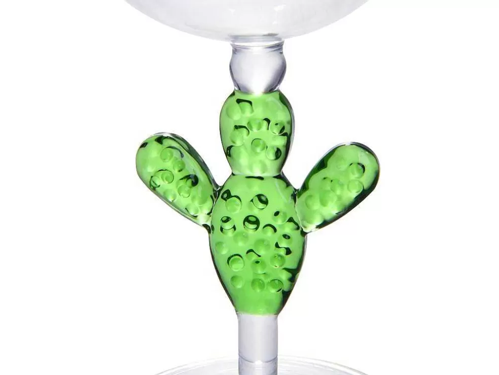 OZAIA Conjunto De 4 Copos De Vinho Com Pés Cacto Transparente E Verde D8,5 X A19,5 Cm - Gellif* Louça E Utensílios De Cozinha