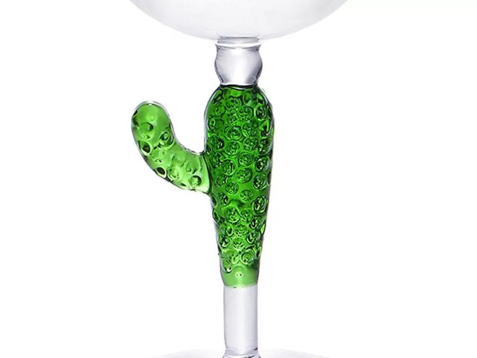 OZAIA Conjunto De 4 Copos De Vinho Com Pés Cacto Transparente E Verde D8,5 X A19,5 Cm - Gellif* Louça E Utensílios De Cozinha