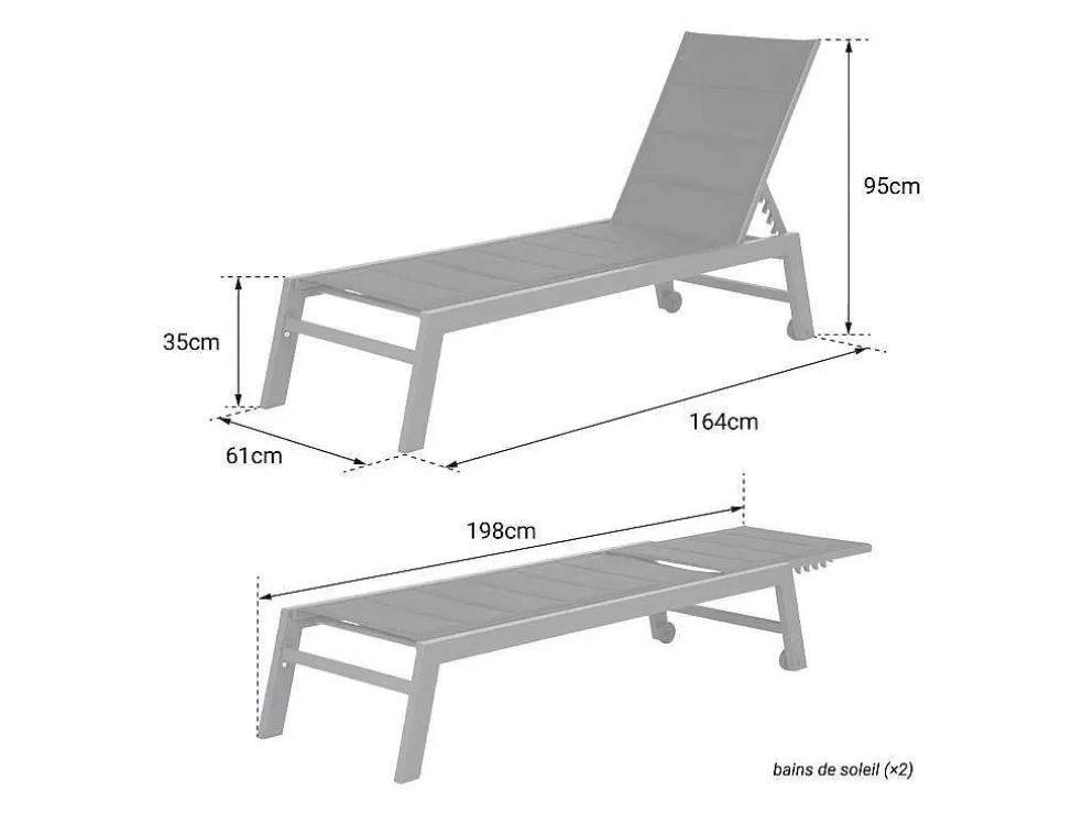 Happy Garden Conjunto De 2 Espreguiçadeiras Barbados Em Taupe Têxtilene - Taupe Aluminium* Espreguiçadeira