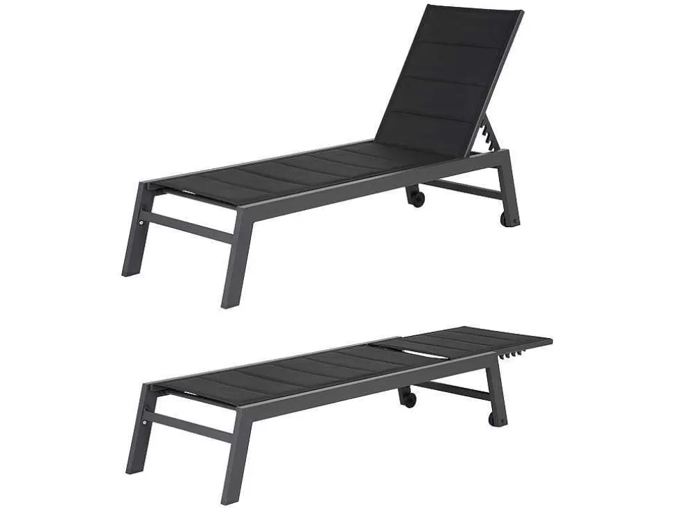 Happy Garden Conjunto De 2 Espreguiçadeiras Barbados Em Têxtileno Preto - Aluminio Cinzento Antracite* Espreguiçadeira