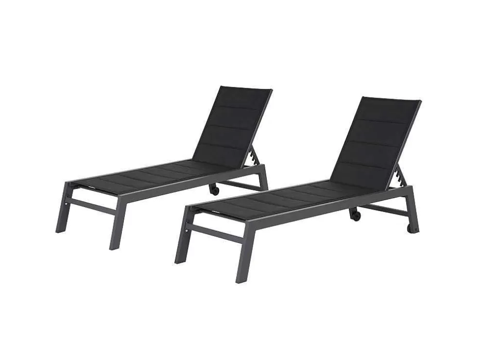 Happy Garden Conjunto De 2 Espreguiçadeiras Barbados Em Têxtileno Preto - Aluminio Cinzento Antracite* Espreguiçadeira