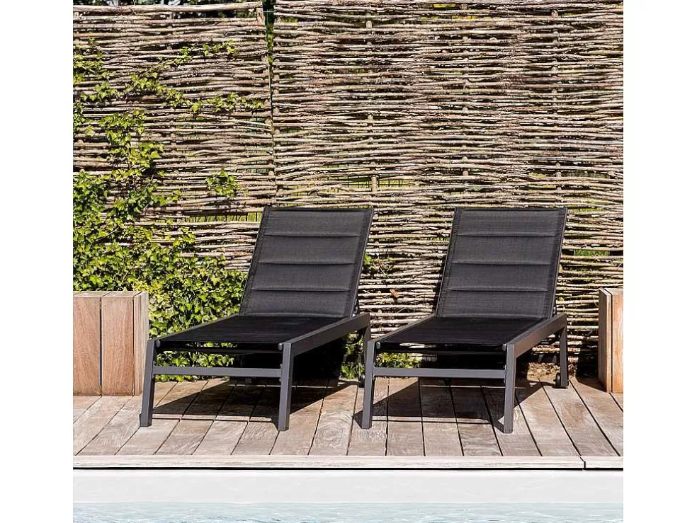 Happy Garden Conjunto De 2 Espreguiçadeiras Barbados Em Têxtileno Preto - Aluminio Cinzento Antracite* Espreguiçadeira