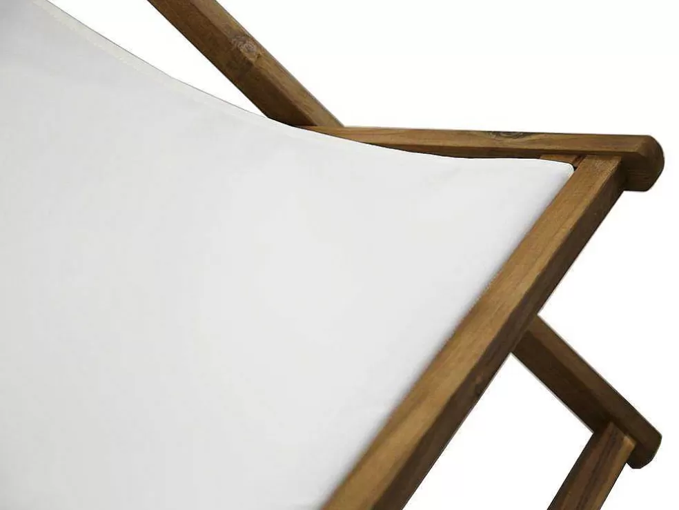 MYLIA Conjunto De 2 Espreguiçadeiras Chilenas Dobraveis Em Acacia Cor Branco E Natural - Prato* Espreguiçadeira