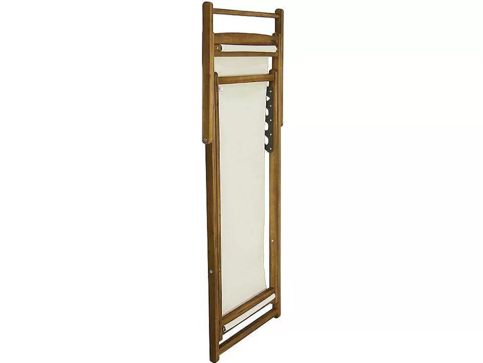 MYLIA Conjunto De 2 Espreguiçadeiras Chilenas Dobraveis Em Acacia Cor Branco E Natural - Prato* Espreguiçadeira