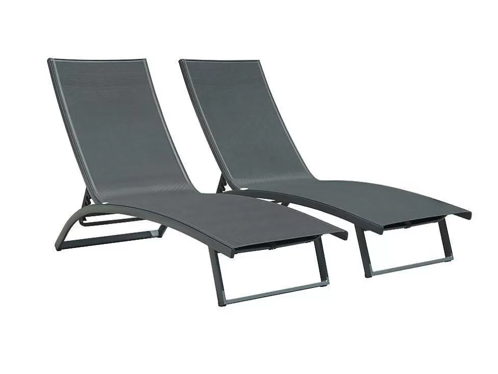 MYLIA Conjunto De 2 Espreguiçadeiras Com Varias Posicoes Aluminio E Têxtileno Antracite - Saranda De * Espreguiçadeira