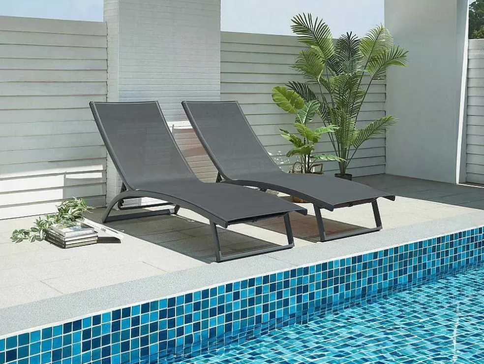 MYLIA Conjunto De 2 Espreguiçadeiras Com Varias Posicoes Aluminio E Têxtileno Antracite - Saranda De * Espreguiçadeira