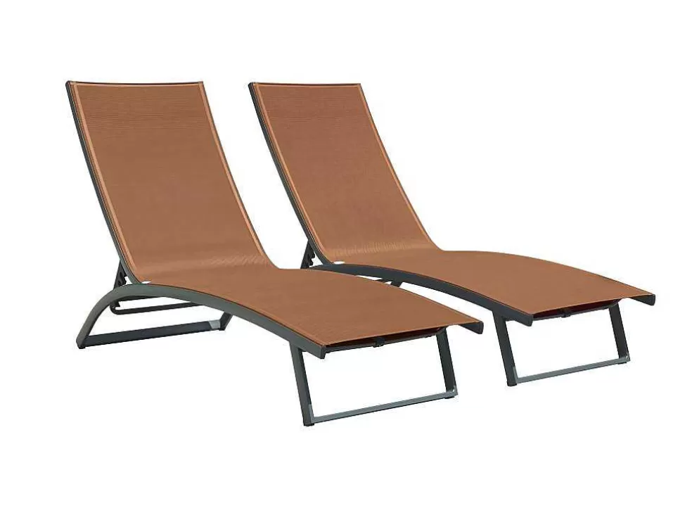 MYLIA Conjunto De 2 Espreguiçadeiras Com Varias Posicoes Aluminio E Têxtileno Terracota - Saranda De * Espreguiçadeira
