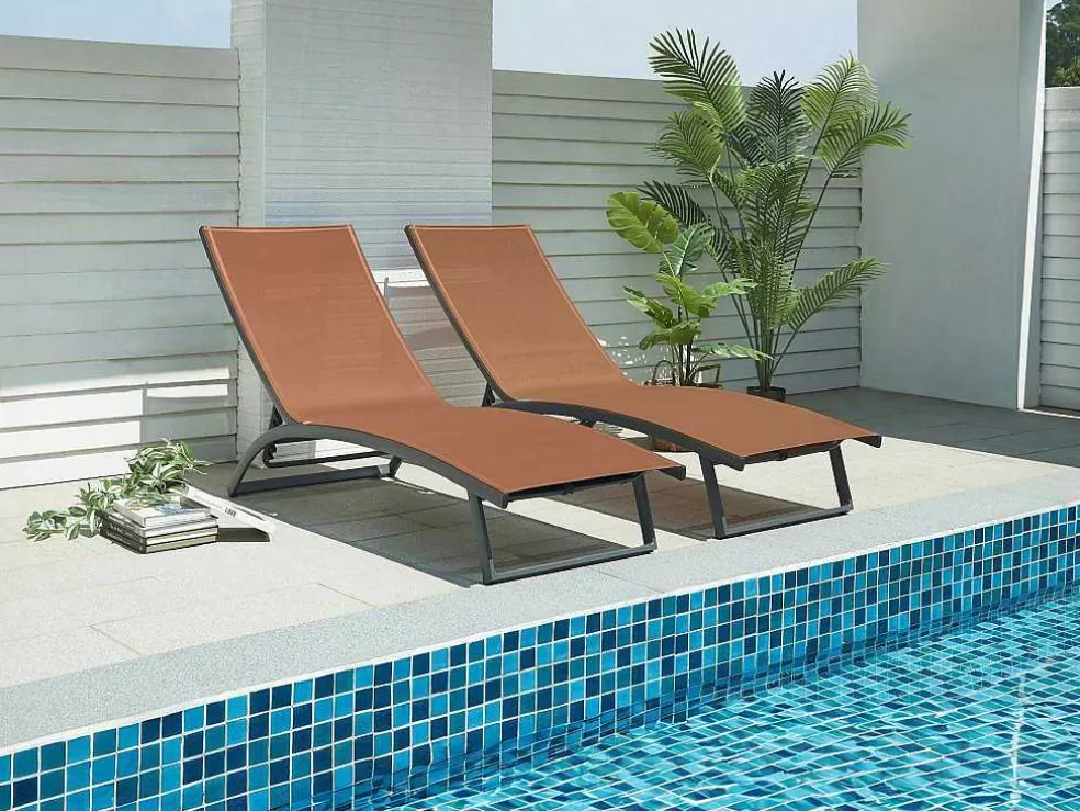 MYLIA Conjunto De 2 Espreguiçadeiras Com Varias Posicoes Aluminio E Têxtileno Terracota - Saranda De * Espreguiçadeira