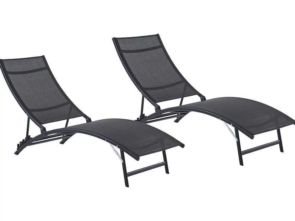 MYLIA Conjunto De 2 Espreguiçadeiras Empilhaveis Em Aluminio E Têxtileno Preto - Zensia* Espreguiçadeira