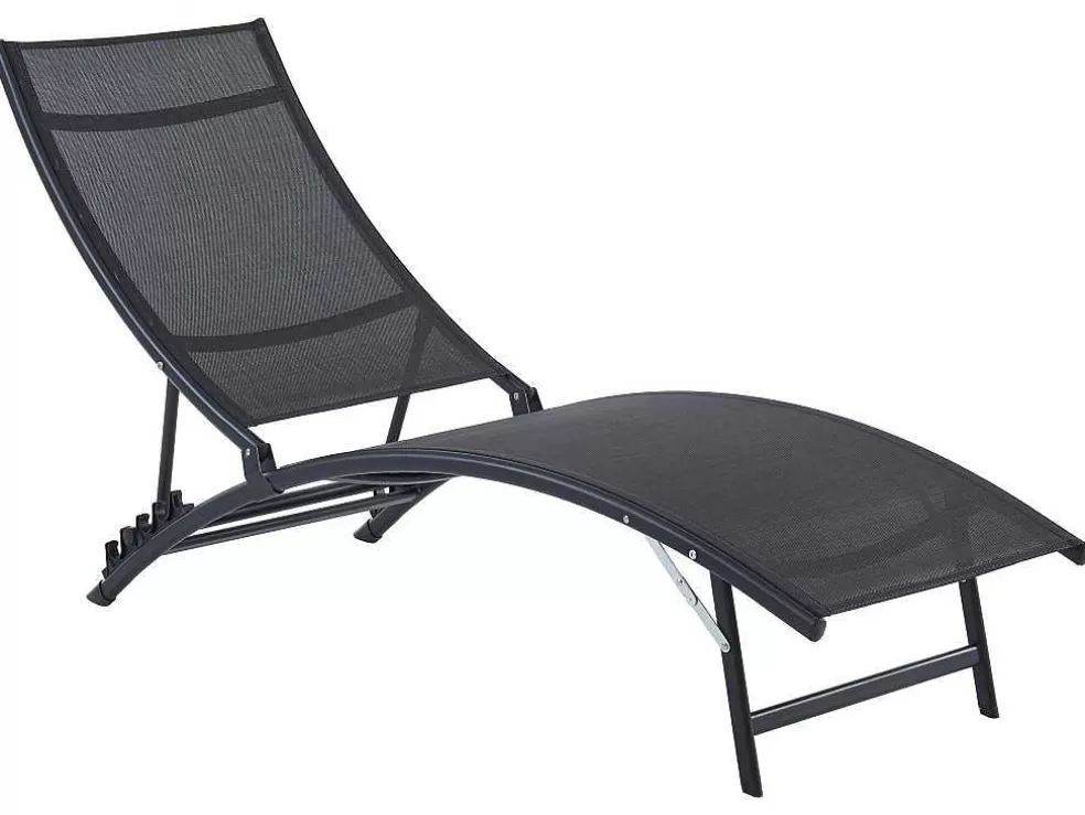 MYLIA Conjunto De 2 Espreguiçadeiras Empilhaveis Em Aluminio E Têxtileno Preto - Zensia* Espreguiçadeira