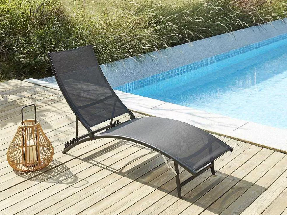 MYLIA Conjunto De 2 Espreguiçadeiras Empilhaveis Em Aluminio E Têxtileno Preto - Zensia* Espreguiçadeira