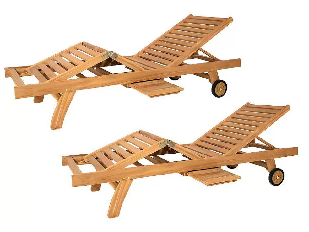 MYLIA Conjunto De 2 Espreguiçadeiras Multiposicoes Teca Natural Claro - Byblos Ii De * Espreguiçadeira
