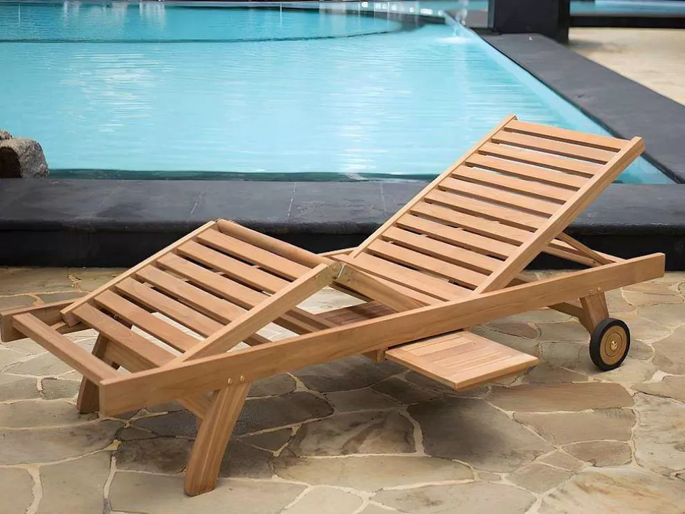 MYLIA Conjunto De 2 Espreguiçadeiras Multiposicoes Teca Natural Claro - Byblos Ii De * Espreguiçadeira