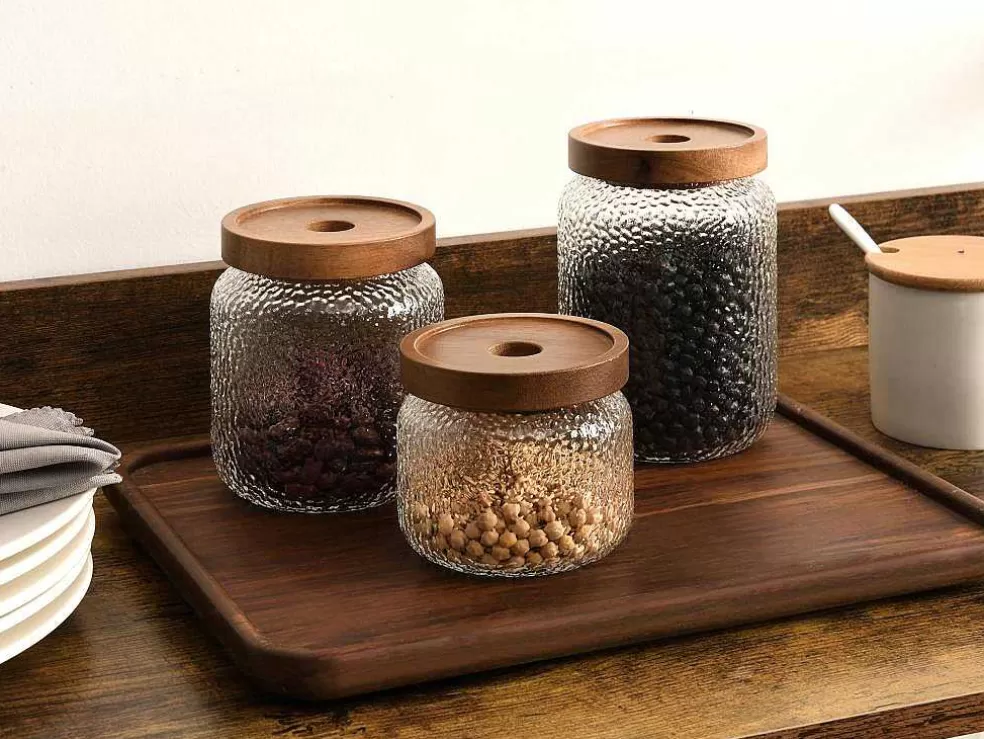 OZAIA Conjunto De 3 Frascos Para Conservacao De Alimentos 3 Tamanhos Vidro Transparente - Festini* Acessórios E Arrumação De Cozinha