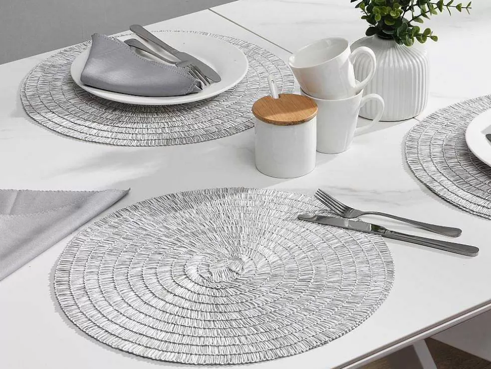 OZAIA Conjunto De 6 Individuais De Mesa Redondos Em Papel Entrancado, Cinzento E Branco - Fylat* Têxteis De Mesa