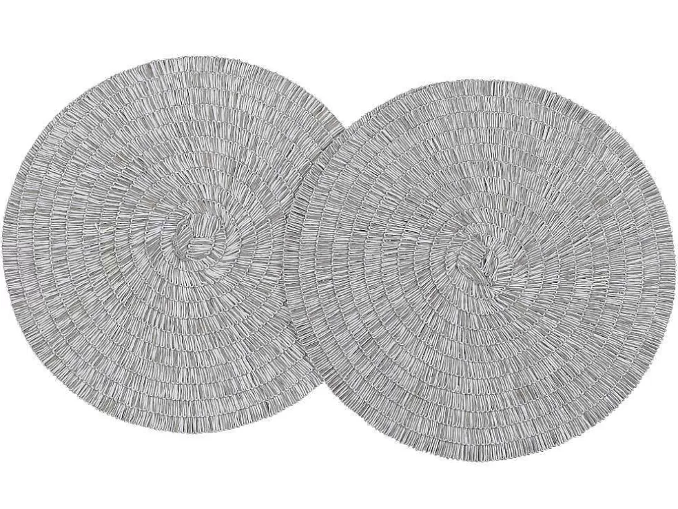 OZAIA Conjunto De 6 Individuais De Mesa Redondos Em Papel Entrancado, Cinzento E Branco - Fylat* Têxteis De Mesa