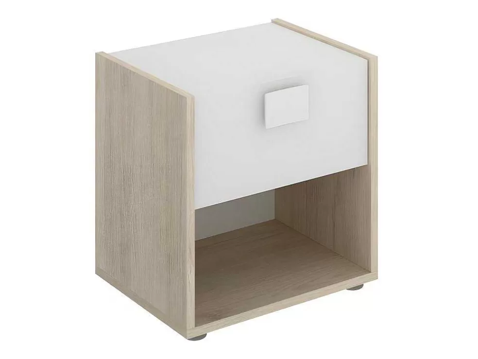 Vente-unique Conjunto De 2 Mesas De Cabeceira Com 1 Gaveta E 1 Prateleira Cor Natural E Branco - Sonia* Móvel Para Quarto De Crianças
