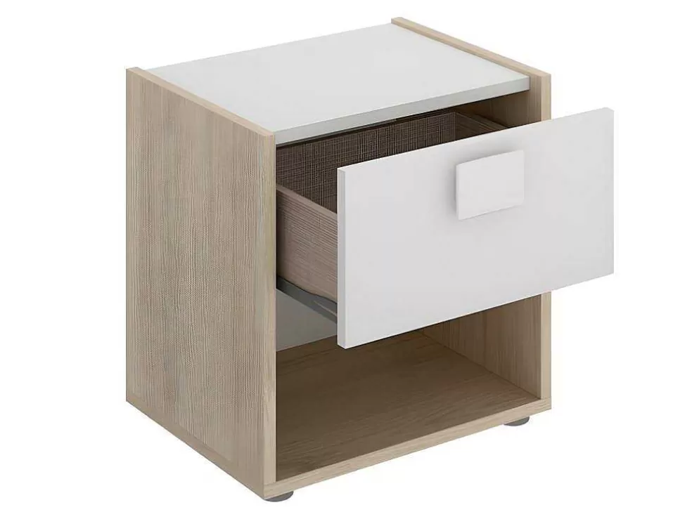 Vente-unique Conjunto De 2 Mesas De Cabeceira Com 1 Gaveta E 1 Prateleira Cor Natural E Branco - Sonia* Móvel Para Quarto De Crianças