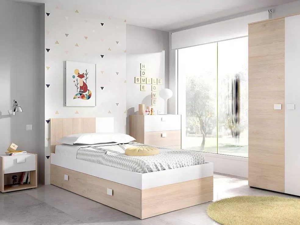Vente-unique Conjunto De 2 Mesas De Cabeceira Com 1 Gaveta E 1 Prateleira Cor Natural E Branco - Sonia* Móvel Para Quarto De Crianças