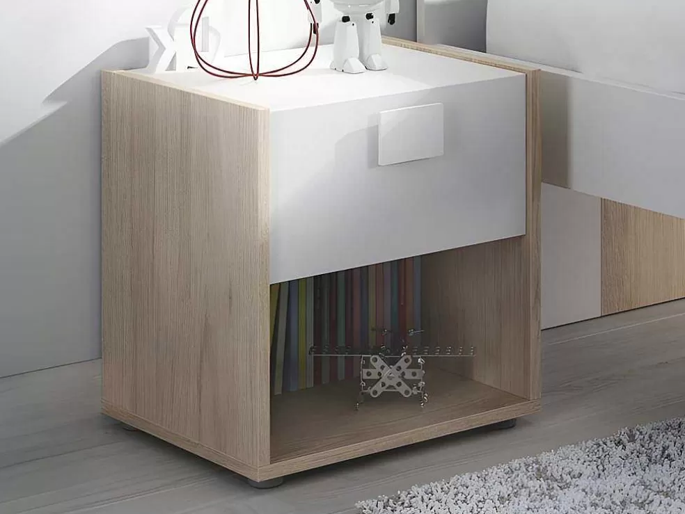 Vente-unique Conjunto De 2 Mesas De Cabeceira Com 1 Gaveta E 1 Prateleira Cor Natural E Branco - Sonia* Móvel Para Quarto De Crianças