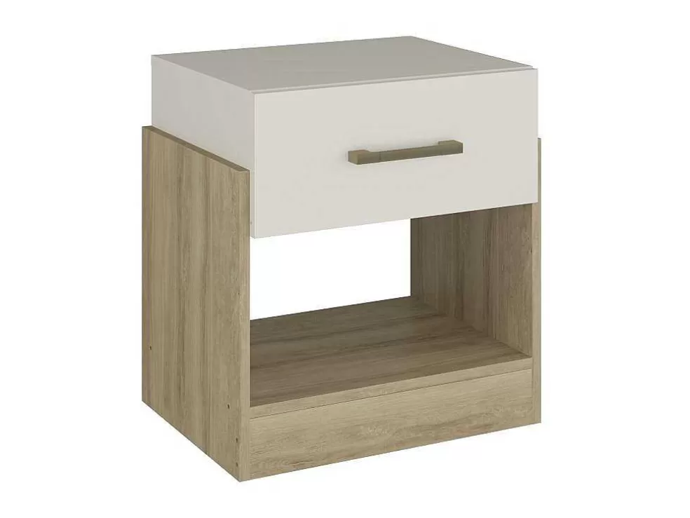 Vente-unique Conjunto De 2 Mesas De Cabeceira Com 1 Gaveta E 1 Prateleira, Cor Natural E Marfim - Bodil Ii* Mesa De Cabeceira