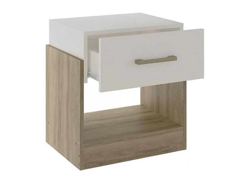 Vente-unique Conjunto De 2 Mesas De Cabeceira Com 1 Gaveta E 1 Prateleira, Cor Natural E Marfim - Bodil Ii* Mesa De Cabeceira