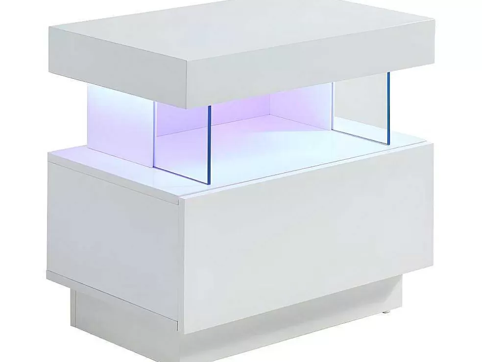 Vente-unique Conjunto De 2 Mesas De Cabeceira Com 1 Gaveta E 1 Prateleira, Leds, Mdf Lacado A Branco - Fabio Ii* Mesa De Cabeceira