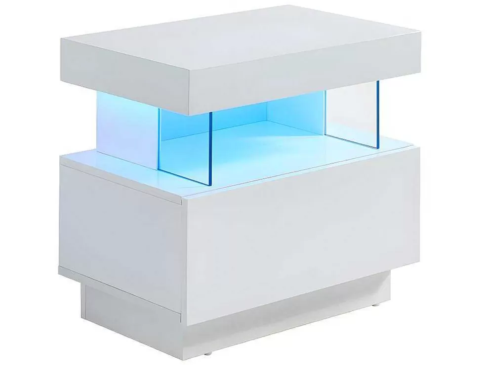 Vente-unique Conjunto De 2 Mesas De Cabeceira Com 1 Gaveta E 1 Prateleira, Leds, Mdf Lacado A Branco - Fabio Ii* Mesa De Cabeceira