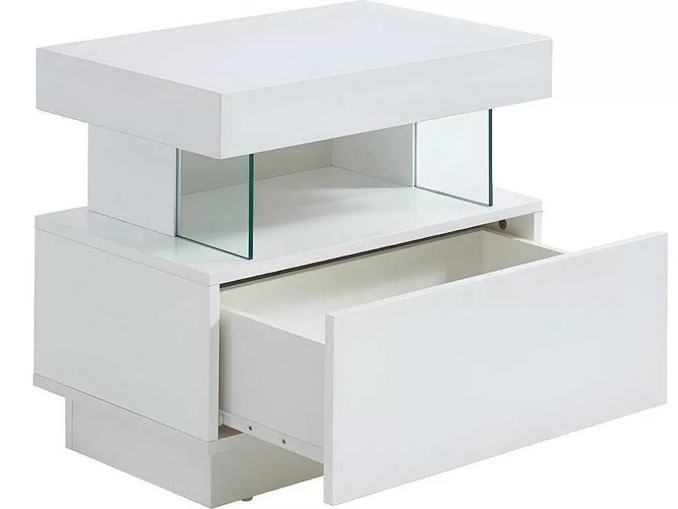 Vente-unique Conjunto De 2 Mesas De Cabeceira Com 1 Gaveta E 1 Prateleira, Leds, Mdf Lacado A Branco - Fabio Ii* Mesa De Cabeceira